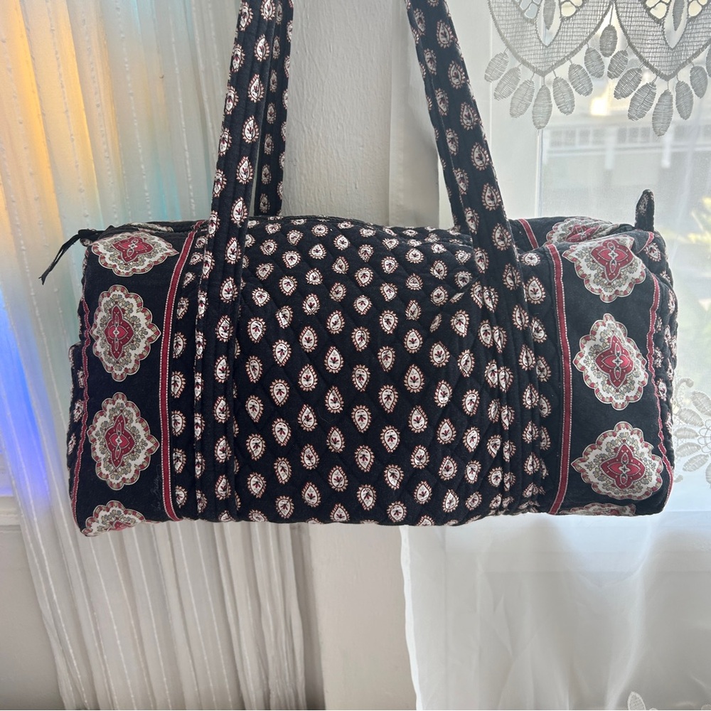 Vtg Vera Bradley Cotton Medium Weekender Duffel Carryon Bag Black Paisley